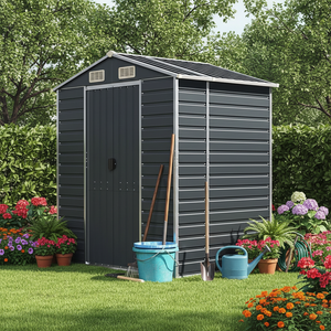<span class=keywords><strong>Caseta</strong></span> de Jardín de Acero Galvanizado Color <span class=keywords><strong>Antracita</strong></span>, Modelo D0100XTMJ37, 75.2x51.2x78 pulgadas, Almacenamiento Exterior, Hecho en China - Product Image 2