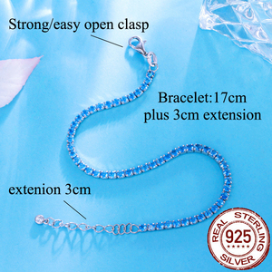 Bracciale blu chiaro regolabile in 925 reale argento Sterling Round Tennis braccialetto di nozze per le spose fidanzamento CZ <span class=keywords><strong>gioielli</strong></span> di <span class=keywords><strong>cristallo</strong></span> - Product Image 4