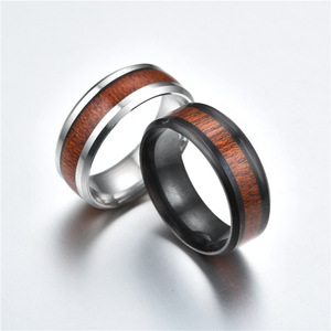 Wholesale Hot Selling 8MM Wood Grain Inlaid <strong>Ring</strong> Jewelry <strong>Men</strong>' <strong>s</strong> Stainless Steel Wooden Couple <strong>Rings</strong> for <strong>Men</strong> and Women - Product Image 6