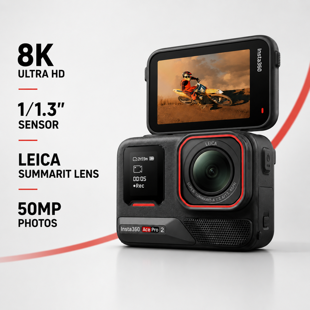 8K AI Action Camera with 1/1.3 Inch Sensor 4K120fps FlowState Stabilization Flip Touchscreen for Vlogging Cycling and Travel