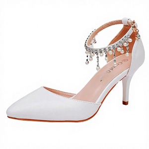 Women High Top Shoes 7.5/9.5cm White Pearl Tassel Thin <b>Heels</b> Slip-On Summer Wedding Bridal Princess <b>Red</b> Mixed Colors Rubber - Product Image 2