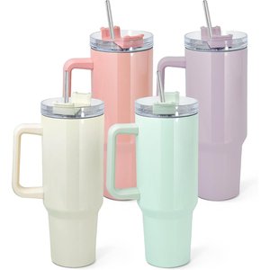 40oz/1200ml Double Wall Stainless Steel Vacuum Insulated Tumbler <b>with</b> Handle <b>Straw</b> Eco-Friendly 6-12 Hours Thermal Insulation - Product Image 1