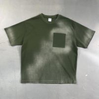 325G spuitgeverfde wafelraster T-shirt met losse rand, groothandel, op maat gemaakt