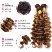 Extensiones de Cabello Humano Ondulado Profundo P4/27 con Reflejos Marrón Miel, Paquetes de 3 Unidades de Cabello Virgen Rizado para Colas de Caballo