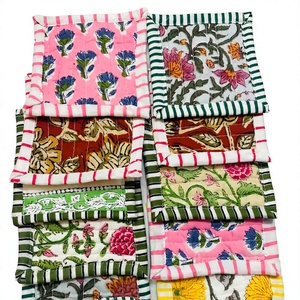 Vintage Quilted Fabric Unique Coasters, Reusable Handmade Cotton Drink Coaster, Decor Floral Boho Fabric Coasters Bar Coasters - Product Image 1