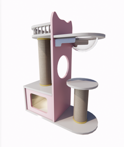 Tiragraffi per Gatti 170 Cm con 2 Casette, Colore Bianco, Legno o Rosa, Piccolo Albero per Gatti con Parti di Ricambio - Product Image 1