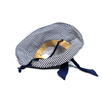 Koreaanse stijl retro marineblauwe geruite emmerhoed met opgerolde rand Zomerhoed met dunne rand, ademend, zonwerend Panamahoed