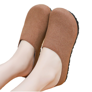 Chaussures d'hiver pour femmes Birkenth, nouvelles pantoufles mi-ouvertes <span class=keywords><strong>en</strong></span> <span class=keywords><strong>cuir</strong></span> véritable <span class=keywords><strong>et</strong></span> maille, à semelle simple, pour l'automne, à porter à l'extérieur, tendance - Product Image 1