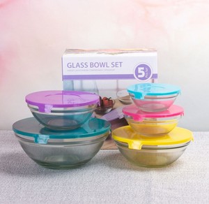 5 Stuks Set Hot Selling Groothandel Keuken Thuis Slakom Voedselcontainer Helder Glazen Kom Met Deksel Glazen Kom Set - Product Image 6