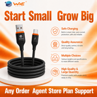 Kabel USB-type C WHALE, asli, kabel data, bahan silikon, pengisian cepat, tidak mudah putus, dengan kemasan kabel USB Type C.