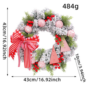 Guirlande de Noël YUELIAN en pin floqué rouge et blanc à carreaux avec nœud, pommes de Noël et baies pour la décoration de la porte d'entrée - Product Image 6