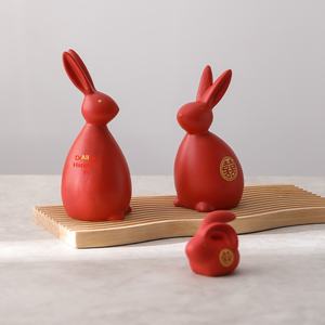 Décoration de mariage de style chinois moderne, avec figurines de lapins en porcelaine émaillée Double <span class=keywords><strong>Bonheur</strong></span>, pour arrangements et ornements - Product Image 2