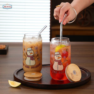 Taza de café de Navidad 16oz Vidrio transparente Caramelos de Papá Noel Taza de vidrio de Navidad Relleno de medias Vaso de Navidad <span class=keywords><strong>con</strong></span> pajita - Product Image 2