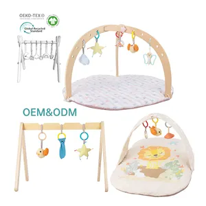 Awakening Frame Activity Foldable Thick Montessori Wooden Baby Gym Play Gym For Child Newborn Gift Nursery Kid With Hang Toys