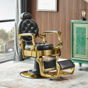 Sillón de Barbería Profesional Retro de Estilo Antiguo en Dorado, Muebles Duraderos para Salón de Peluquería en Blanco, Negro, Verde y Gris, Lujoso - Product Image 1