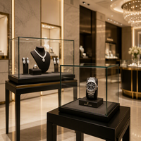 Support d'affichage minimaliste en verre trempé pour bijoux et montres, vitrine haut de gamme pour les boutiques de bijoux et de montres de luxe