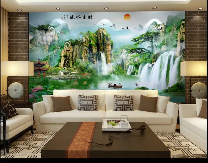 New designs modern waterfall wall mural 3D effect wall covering background