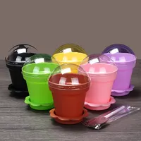 플라스틱 아이스크림 컵 뚜껑과 숟가락 푸딩 케이크 컵 베이킹 냄비