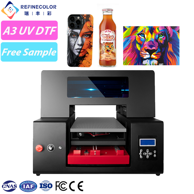 Refinecolor Low Cost Wide Use A3 Flatbed UV Printer UV DTF Inkjet Printing Machine for Phone Case Glass Bottles Business Card