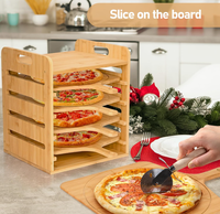 Support à pizza multicouche en bois, planches à découper à pizza en bambou antiadhésives, support pour spatule à pizza pour le rangement et la cuisson
