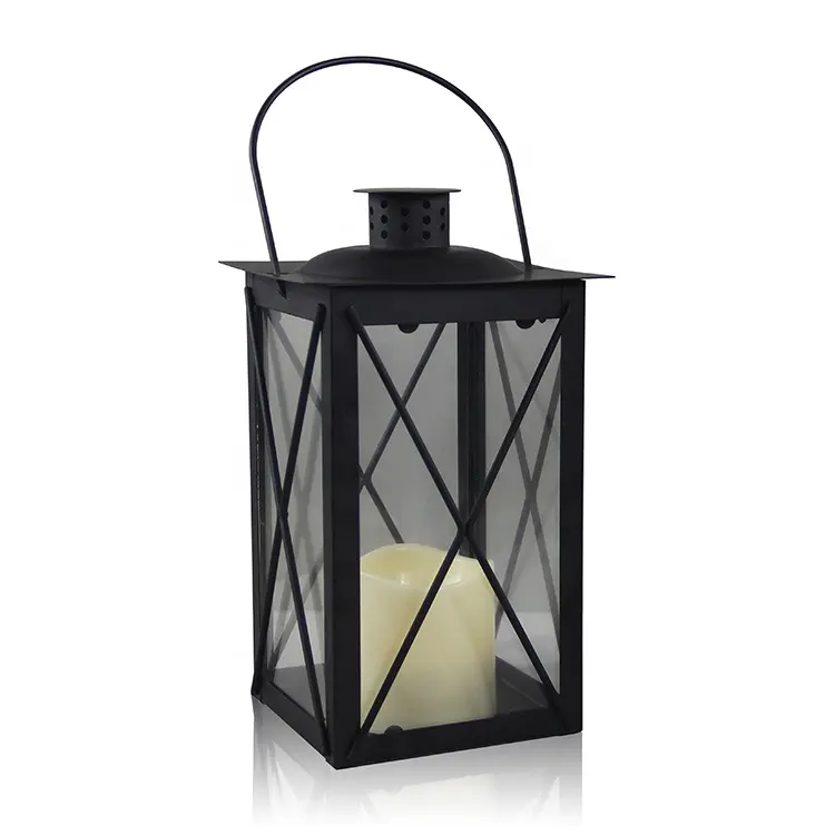Wedding Decorative Battery Black Candle Holder Outdoor hanging Moroccan Iron Metal LED Lantern with Flameless Candle