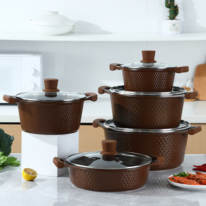 KHÁCH SẠN giả mạo Hợp kim nhôm Cookware sets đá cẩm thạch không dính 10 cái nấu ăn chậu và chảo đồ dùng nhà bếp với Glass Nắp - Product Image 1