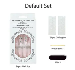 Luxury Style Long Coffin Ballerina Designed Marble Fake Nails Press On Nail With Rhinestone Private Label Custom Packaging