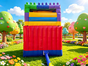 Scivolo Gonfiabile Resistente Stile Mattoncini, Colori Primari, Doppia Corsia, con Parete da Arrampicata, per Feste di Compleanno per Bambini, Divertimento Commerciale - Product Image 6