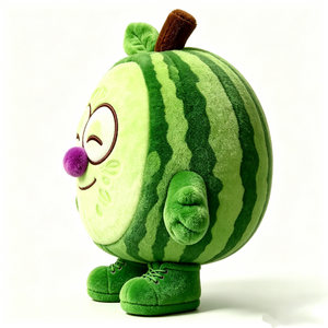 Coussin en peluche personnalisable Pastèque rayée vert doux, Peluche Pastèque sur le thème de la nourriture avec nez violet - Product Image 3