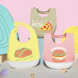 55 Design Stock Printed Pattern Baby Bibs Food Grade Silicone Waterproof Baby Feeding Silicone Bibs