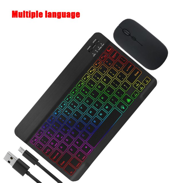 Bulk Wireless Mini Rechargeable BT Keyboard Backlit Custom Language Keyboard Portable Mute Keyboard Mouse Combo