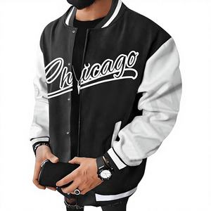 Blouson Bomber Homme Hiver Brodé Lettres Imprimées Slogan Graphique Fermeture Éclair avec Poches - Product Image 2