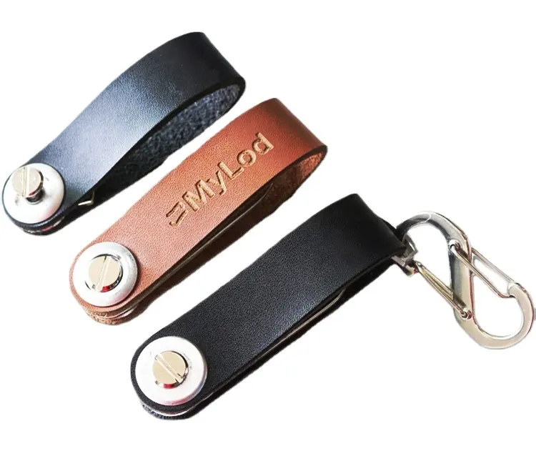 Customized Keychain Name Wholesale Custom Logo Real Leather Smart Key Holder Compact Key Organizer With Bottle Opener Keychain