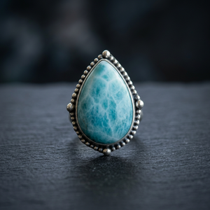 Pendentif tendance en larimar des Caraïbes et pierre de lune arc-en-ciel, pierres précieuses naturelles, argent sterling 925 massif plaqué rhodium - Product Image 3