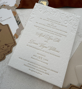 การ์ดเชิญงานแต่งงานพิมพ์นูนลาย<span class=keywords><strong>ดอกไม้</strong></span>บนกระดาษฝ้ายขายดี พร้อมการ์ดอวยพร - Product Image 3