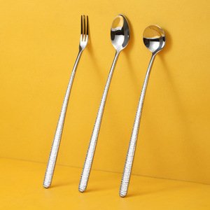 ชุดช้อนส้อมสแตนเลส ด้ามยาว ลายเพชร ช้อนขนมหวาน ช้อนชานม ช้อนคนน้ำผึ้ง - Product Image 2