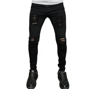 RNSHANGER Fashion Jeans for Men Solid Ripped Hole Skinny Jeans Male Casual Harajuku Outerwear Hip Hop Slim Fit Denim Pants