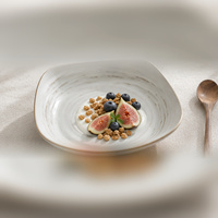 Service de table en céramique de style européen gravé à la main, 5 pièces, bol carré, plat rectangulaire, plat en forme de pétale, compatible lave-vaisselle et micro-ondes