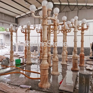 Piliers de lampadaires <span class=keywords><strong>en</strong></span> <span class=keywords><strong>marbre</strong></span> rouge coucher de soleil, sculptés pour jardin moderne, <span class=keywords><strong>avec</strong></span> motifs personnalisés - Product Image 2