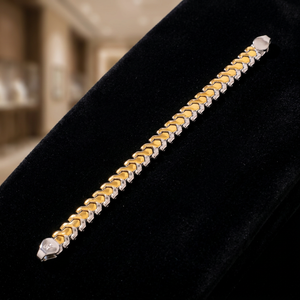 925 Sterling Silver Two Tone Gold Plated V Shape Link Chain Bracelet Stylish Modern Hand Chain Jewelry <b>Men</b> Wholesale Gift - Product Image 4