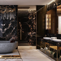 Dalles de marbre Athènes noir doré modernes pour sols de salle de bain, panneaux muraux, comptoirs de cuisine et fontaines en marbre