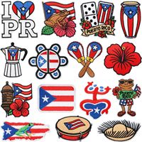 Patch Bordir Puerto Rico Ramah Lingkungan Desain Kustom Pola Drum Patch Kain Tempel Setrika untuk Dekorasi Pakaian Perayaan