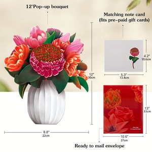 การ์ดกระดาษป๊อปอัพ3D ช่อดอกไม้ตลอดกาลพร้อมการ์ดเปล่าและซองจดหมาย - Product Image 3