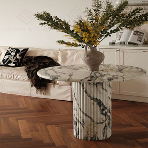 Table à manger ronde en marbre Calacatta Viola personnalisée avec base cannelée pour la maison, l'hôtel et la salle à manger - Product Image 6