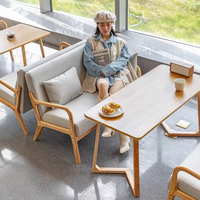 Canapé de restaurant minimaliste à prix abordable, mobilier commercial, banquette double en tissu lin et bois massif pour café