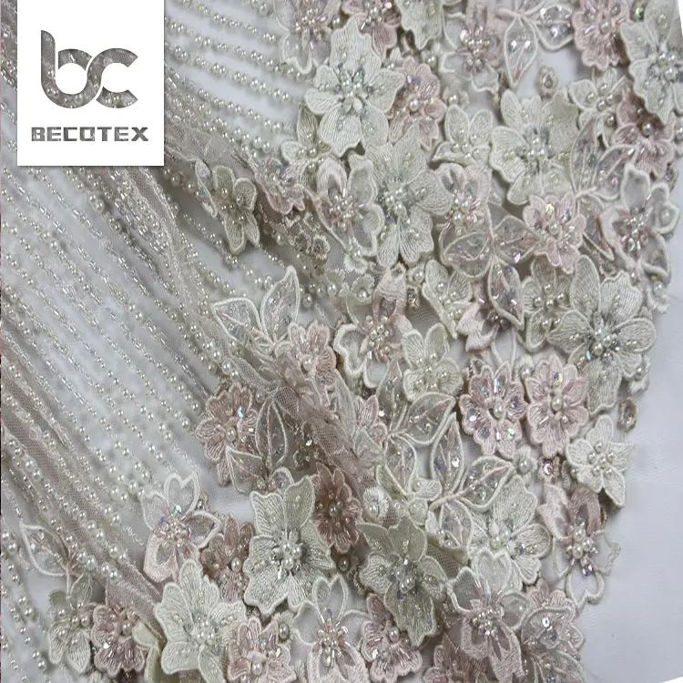 new fashion 3d beaded flower bridal lace fabric for wedding