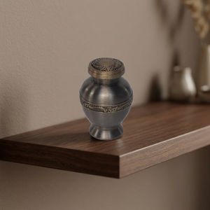Matte Silver Metal Adult Pet Cremation Urn with Embossed <b>Lid</b>-Eco-Friendly Biodegradable Durable Monument <b>by</b> Indian Home Crafts - Product Image 3