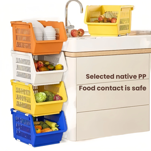 Panier de rangement empilable, système de rangement modulaire, <span class=keywords><strong>étagère</strong></span> de rangement en <span class=keywords><strong>plastique</strong></span> sur pied, panier organisateur pour légumes et fruits - Product Image 4
