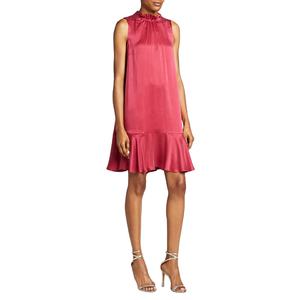 Vendita calda di qualità da donna estate con volant senza maniche a tinta unita in raso Mini abito da donna - Product Image 1