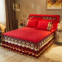 Parure de lit hiver européenne brodée de dentelle, draps et couvre-lit épais de haute qualité, ensemble 4 pièces